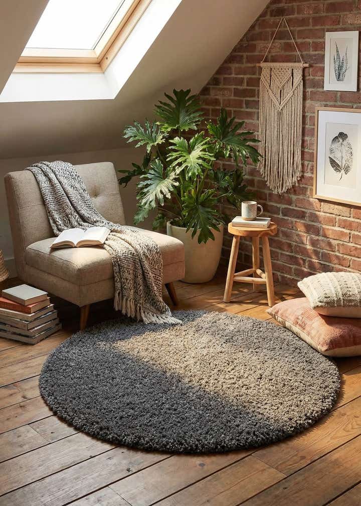 3' x 3' Solid Shag Round Rug