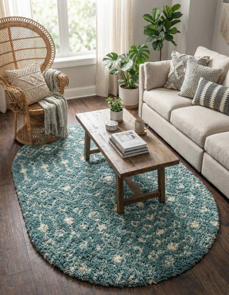 Detail image of 5' 3 x 8' Moroccan Trellis Shag Oval Rug