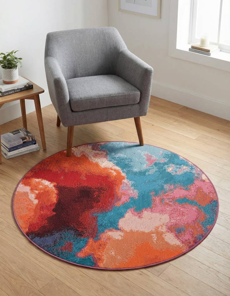 Detail image of 3' 3 x 3' 3 Easy-Clean Modern Indoor / Outdoor Round Rug
