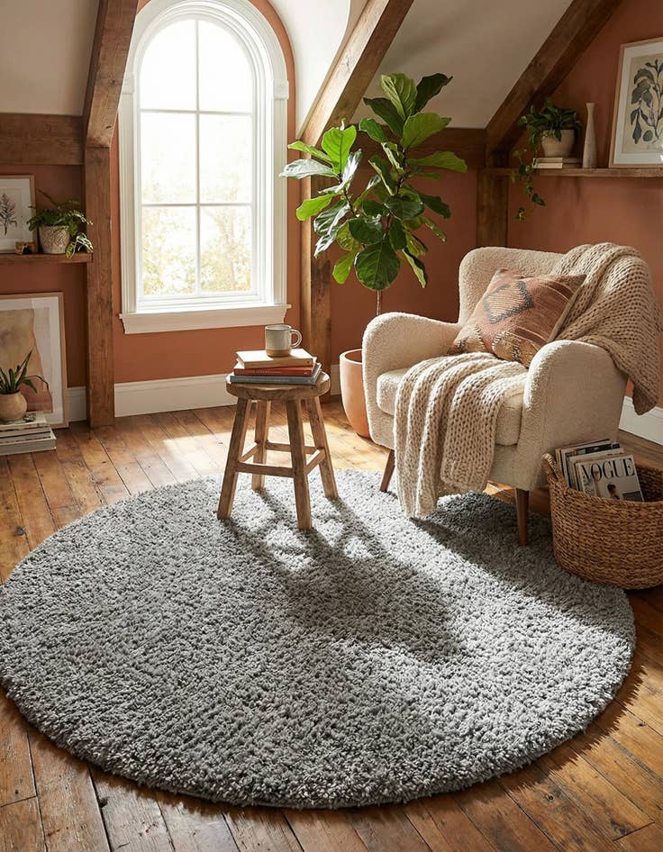 Detail image of  5' x 5' Soft Solid Shag Round Rug