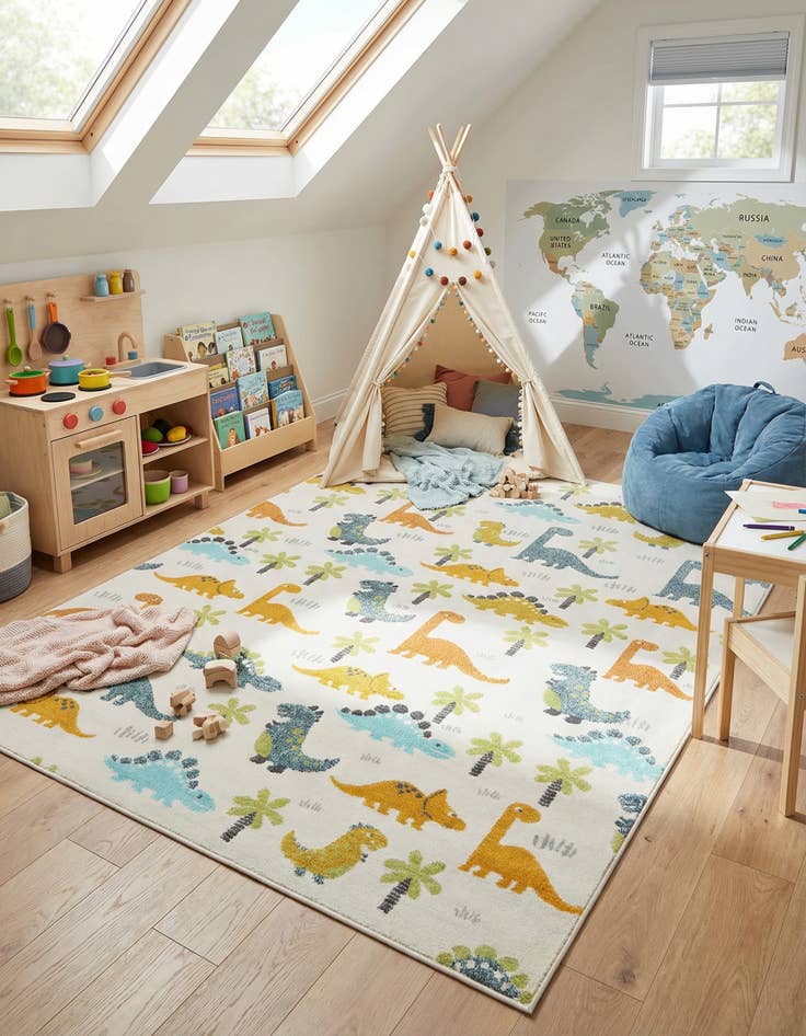 Detail image of 7' 10 x 10' Dinosaur Whimsy Kids Rug