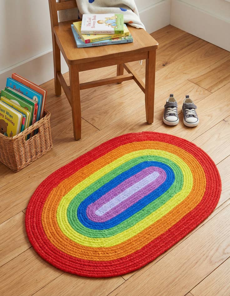Detail image of  2' x 3' 1  Hand Hand Braided Rainbow Wool Oval Rug