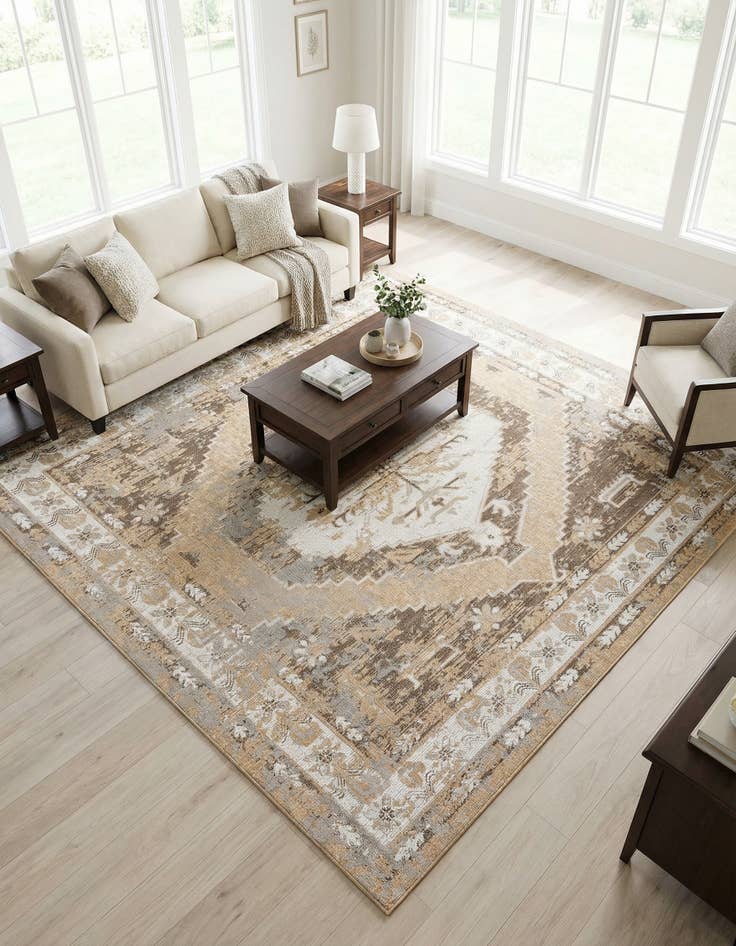 Detail image of 10' x 10'  Washable Traditional Indoor / Outdoor Square Rug