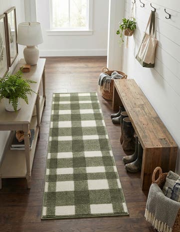 Vintage Army Green Textura Designer Runner Rug