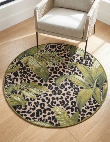 3' x 3' Easy-Clean Botanical Indoor / Outdoor Round Rug