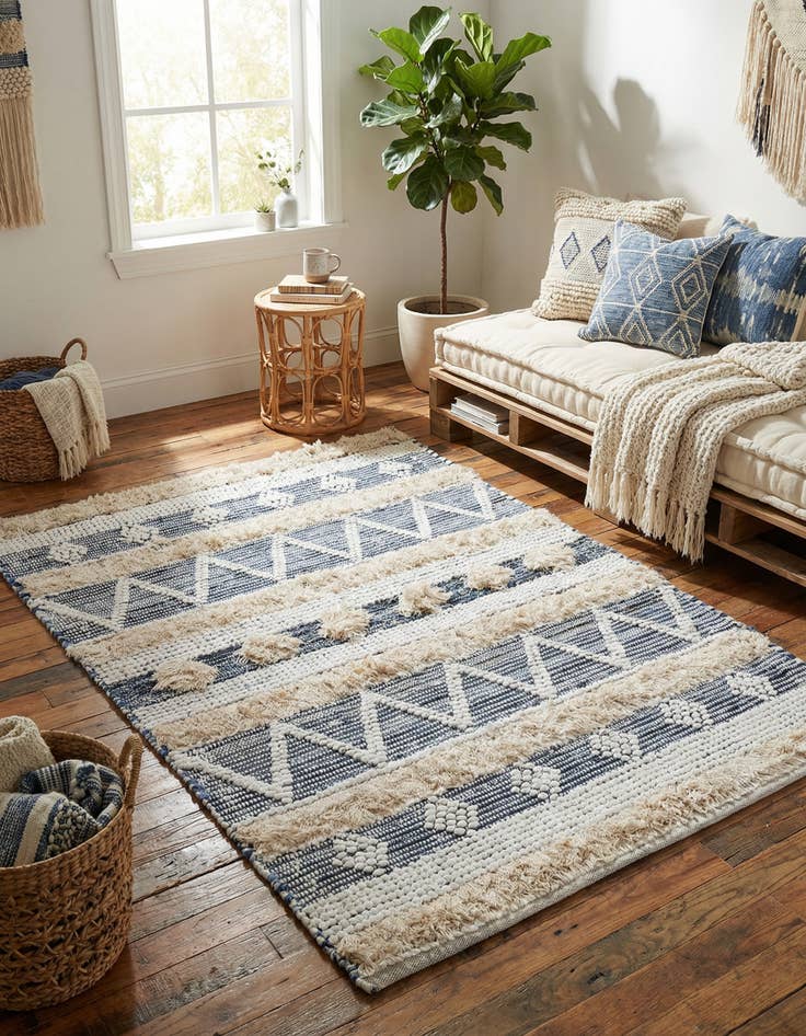 Detail image of 4' 1 x 6' 1  Hand Woven Cotton Chindi Rug