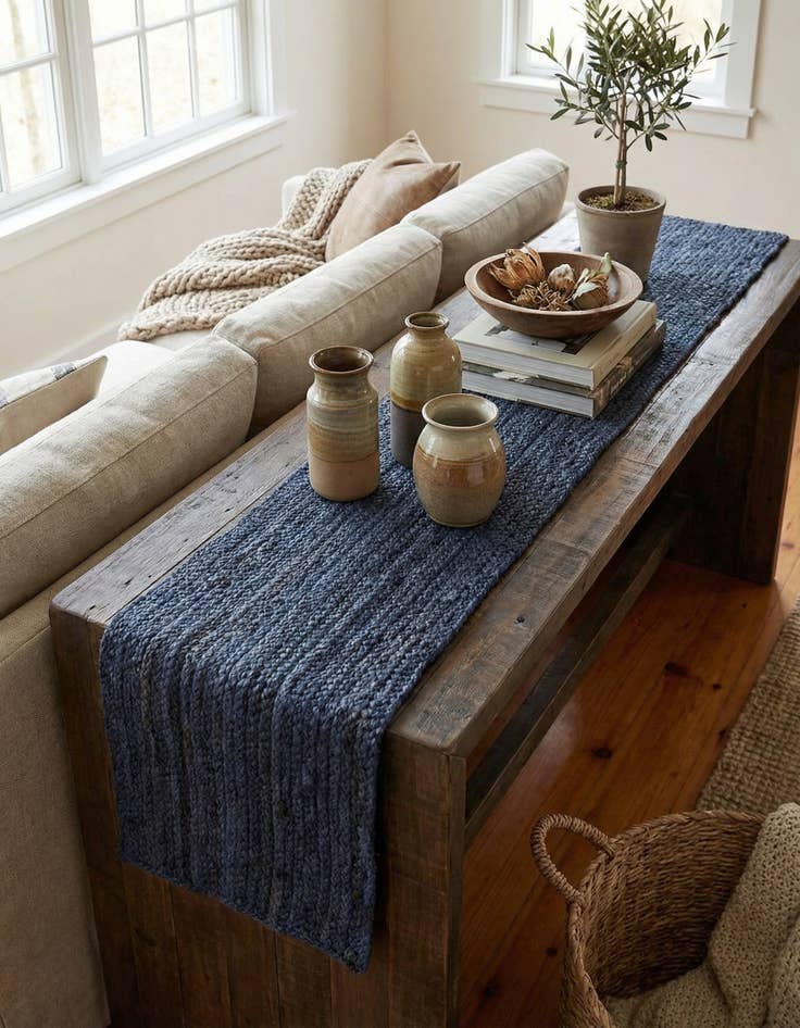 Detail image of  1' 2 x 10'  Hand Braided Jute Table Runner Rug