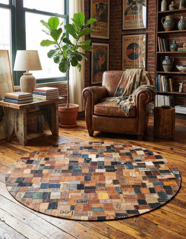 Detail image of 4' 1 x 4' 1 Jean Leather Tag Round Rug