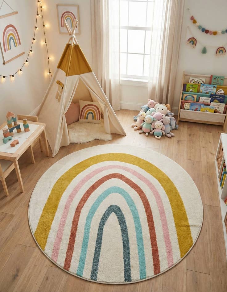 Detail image of 6' 1 x 6' 1 Rainbow Whimsy Kids Round Rug