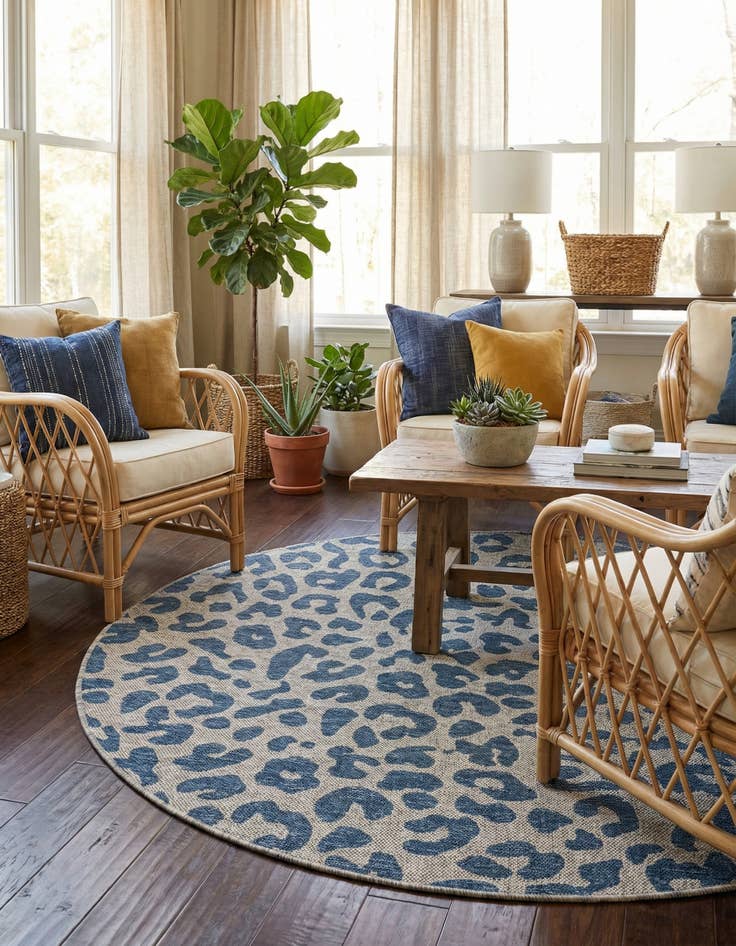 Detail image of 5' 3 x 5' 3  Washable Safari Indoor / Outdoor Round Rug