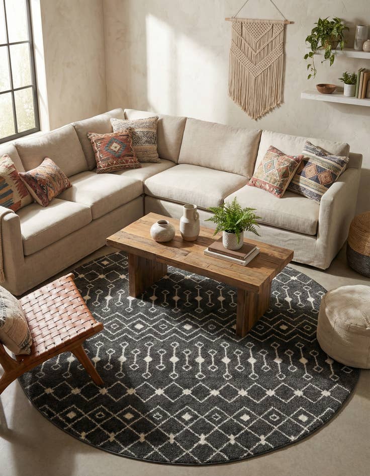 Detail image of 7' 10 x 7' 10 Moroccan Trellis Round Rug