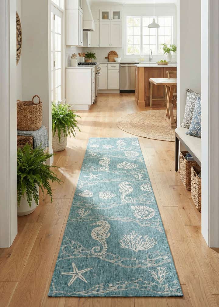 2' 7 x 12' Easy-Clean Coastal Indoor / Outdoor Runner Rug