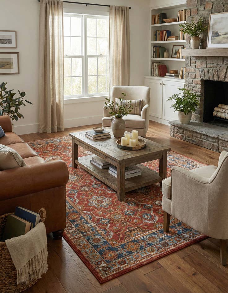 Detail image of 5' x 8' Washable Traditional Indoor / Outdoor Rug