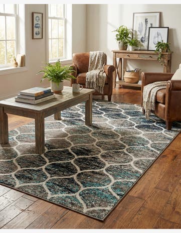 Blue Multi Lattice Frieze Rug