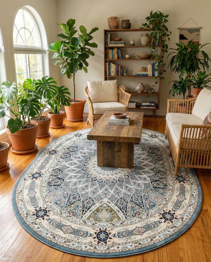 Detail image of 7' 10 x 10' Nain Design Oval Rug