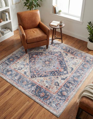 Navy Blue Washable Yara Square Rug
