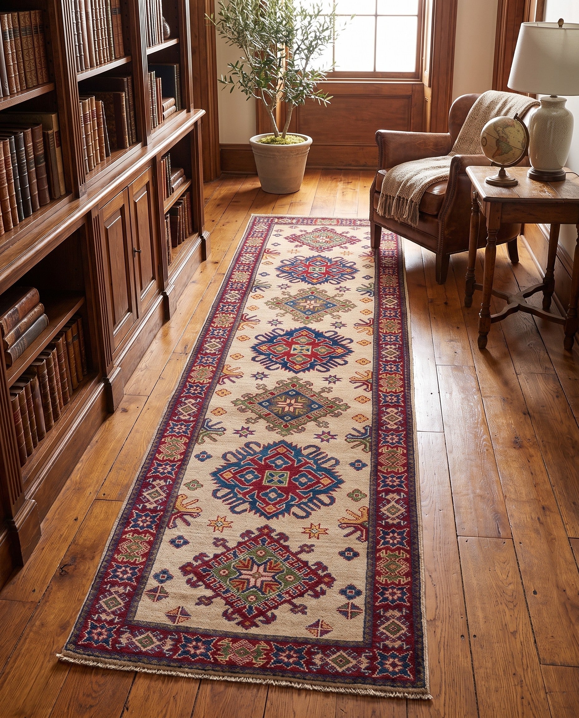 80cm x 295cm Hand Knotted Kazak Runner Rug