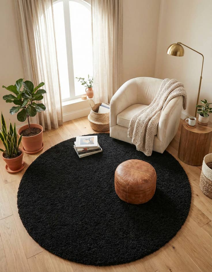 Detail image of 5' 3 x 5' 3 Solid Shag Round Rug