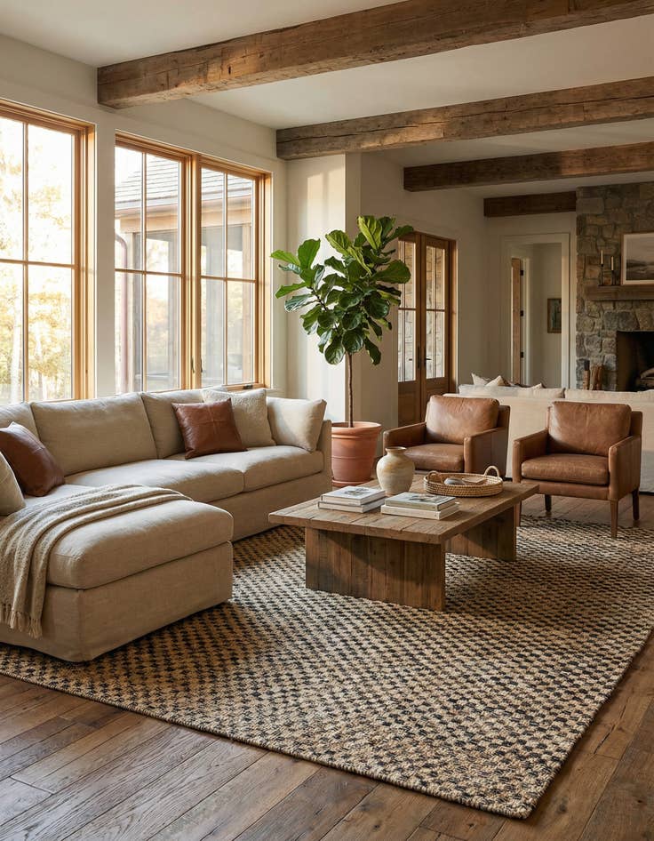 Detail image of 9' x 12' Hand Woven Checkered Jute Wool Rug