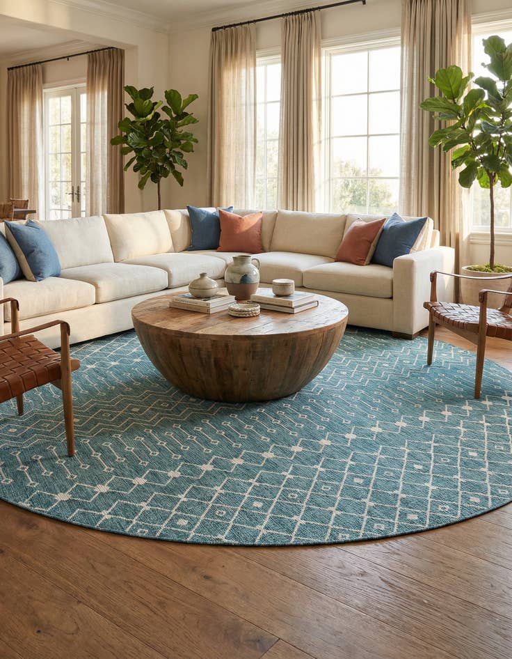 Detail image of 13' x 13' Washable Lattice Indoor / Outdoor Round Rug