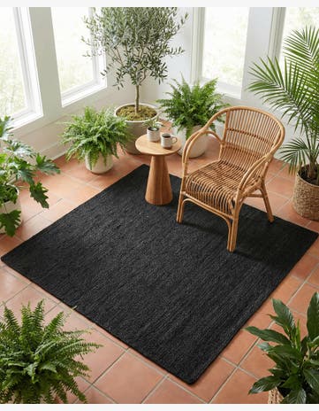 Black Handmade Braided Jute Square Rug