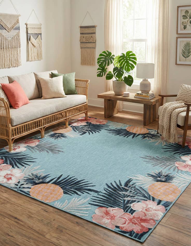 Detail image of 8' 2 x 8' 2  Washable Botanical Indoor / Outdoor Square Rug