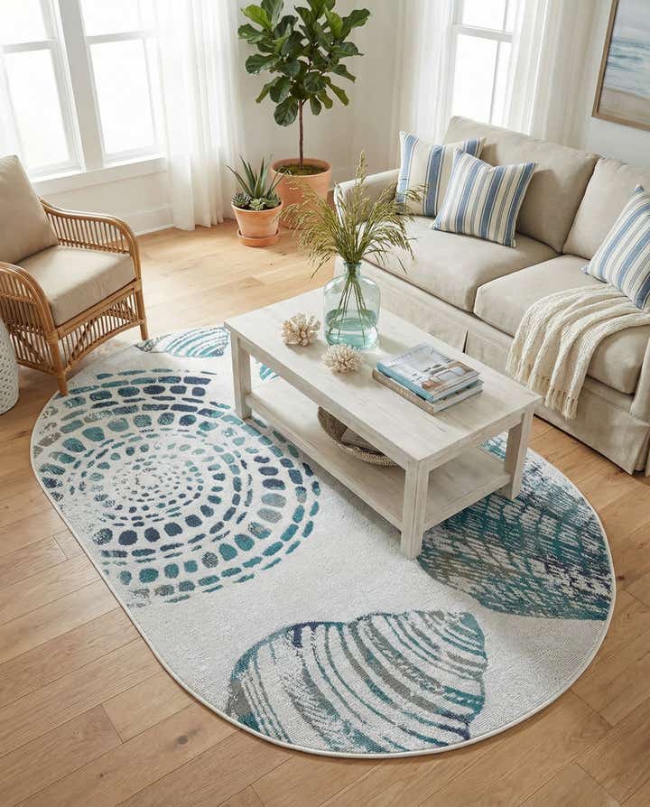 4' x 6' Easy-Clean Coastal Indoor / Outdoor Oval Rug