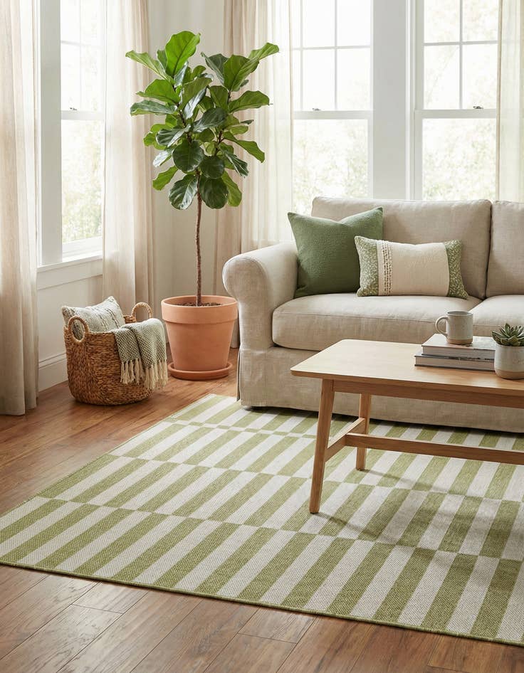 Detail image of 5' 3 x 7' Easy-Clean Striped Indoor / Outdoor Rug
