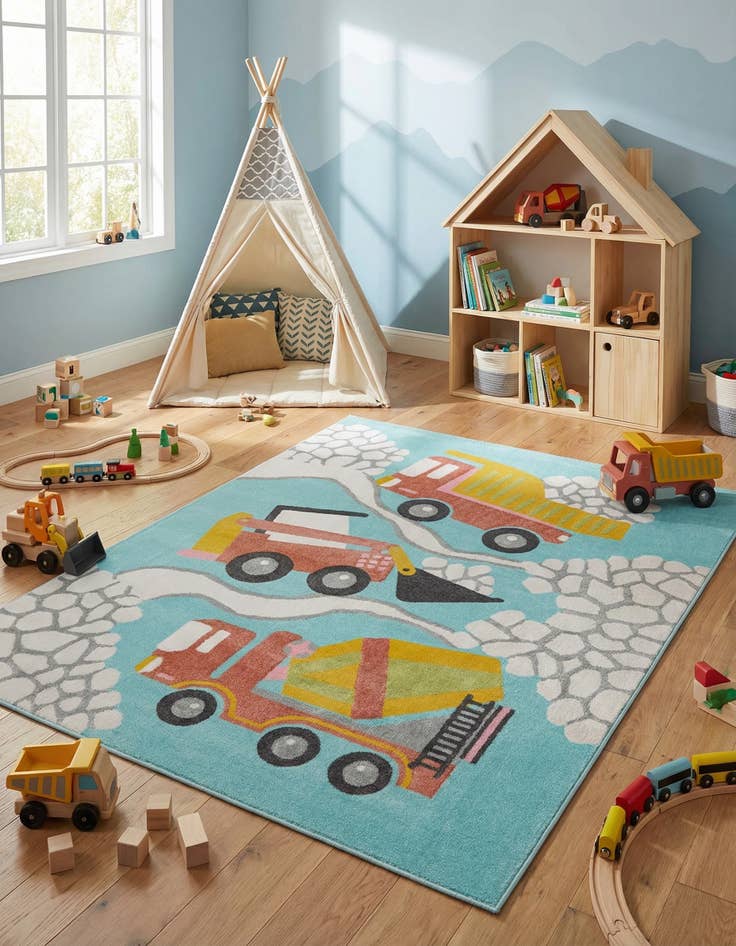 Detail image of 7' 10 x 10' Construction Whimsy Kids Rug