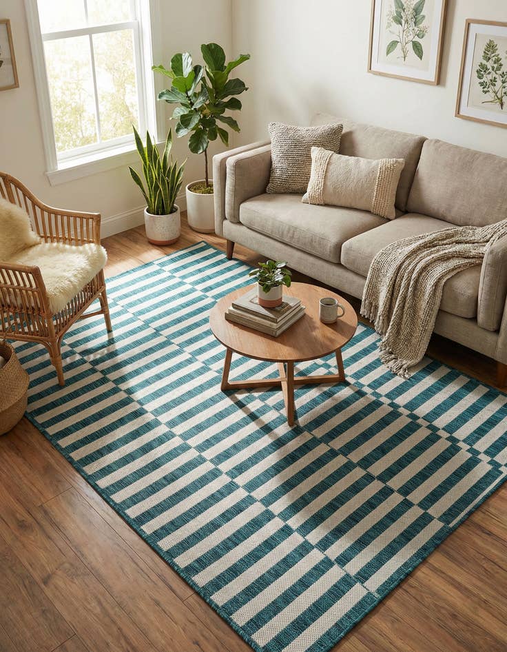 Detail image of 4' x 6'  Washable Striped Indoor / Outdoor Rug