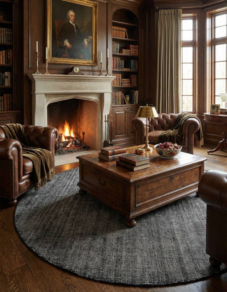 Detail image of 6' 11 x 6' 11  Hand Woven Jill Zarin English Manor Farmhouse Wool Round Rug