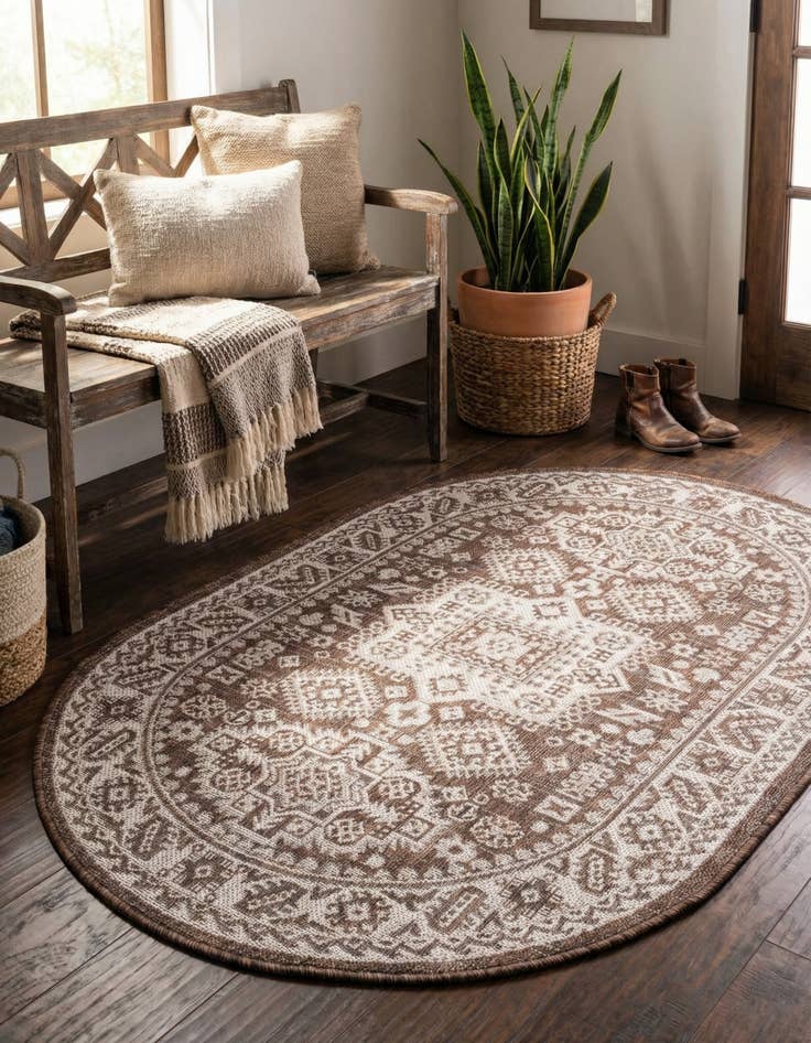 Detail image of 3' x 5' 3 Easy-Clean Aztec Indoor / Outdoor Oval Rug