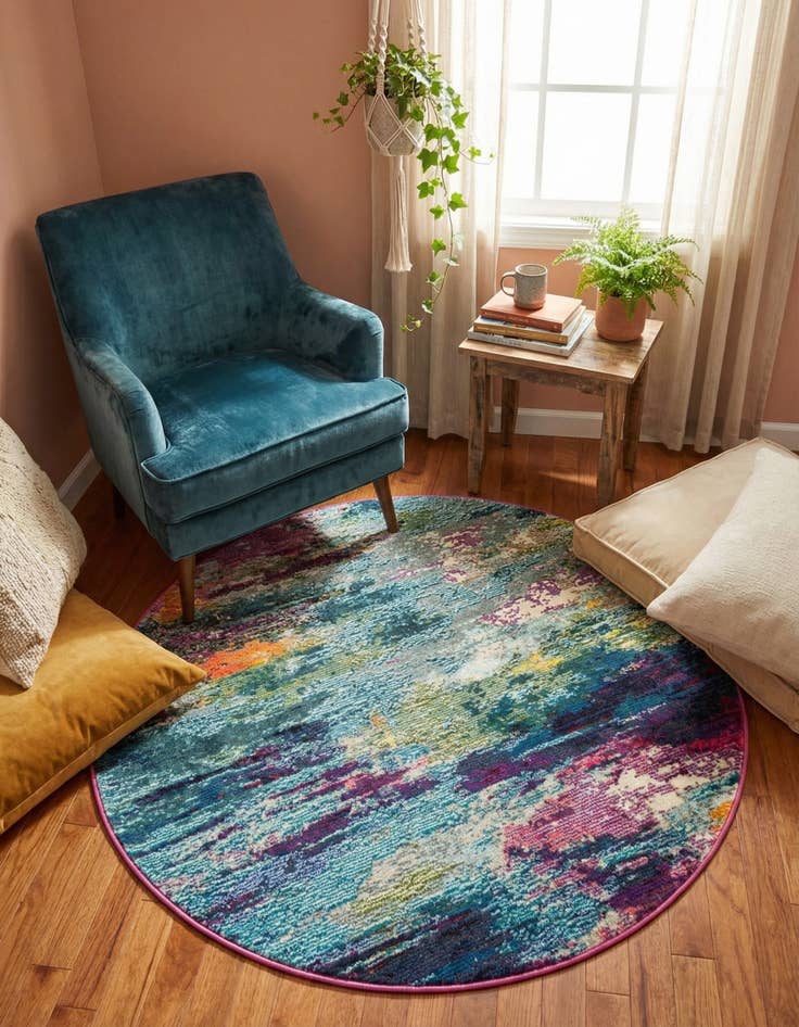 Detail image of 4' x 4' Washable Theia Round Rug