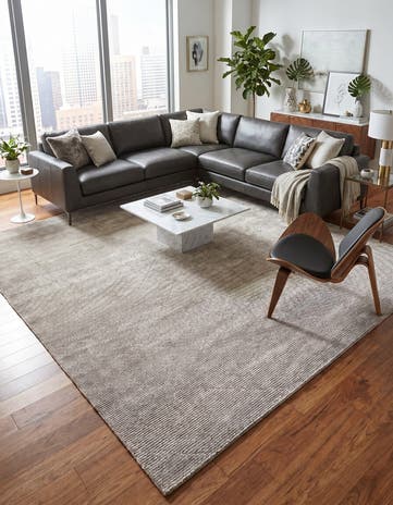 Steel gray WoolCraft Geometric Square Rug