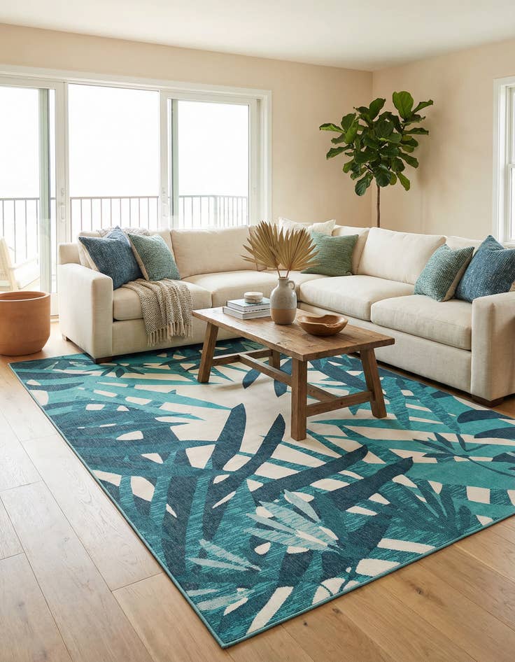 Detail image of 10' x 14' 2 Washable Botanical Indoor / Outdoor Rug