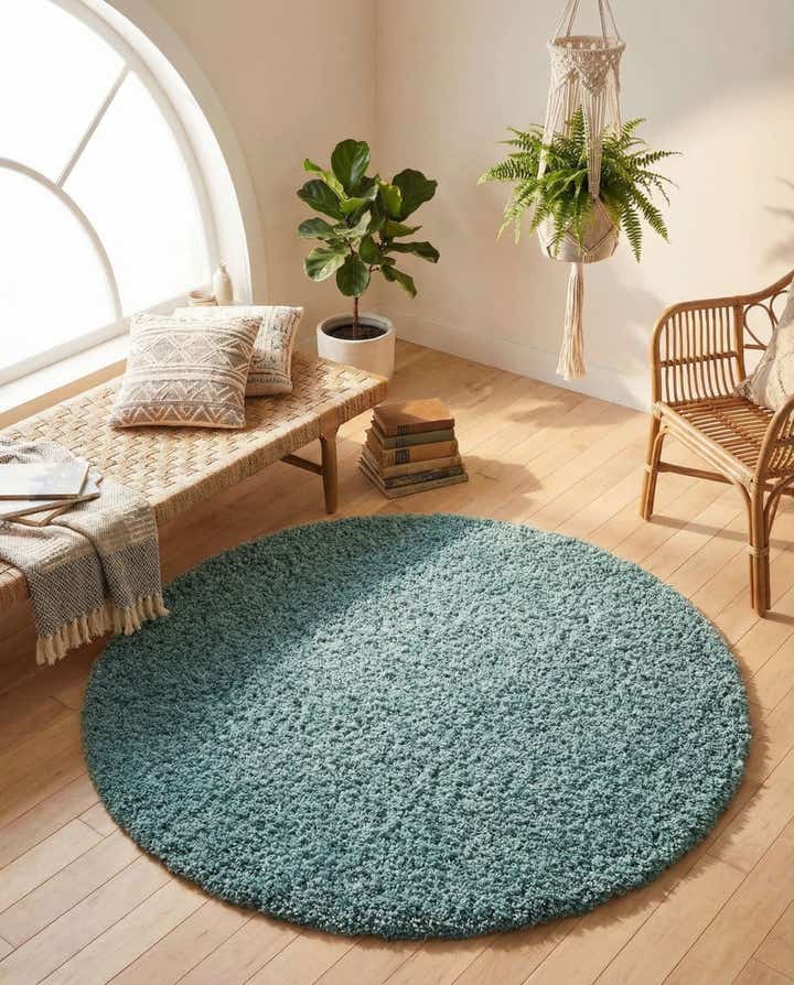 5' 3 x 5' 3 Solid Shag Round Rug