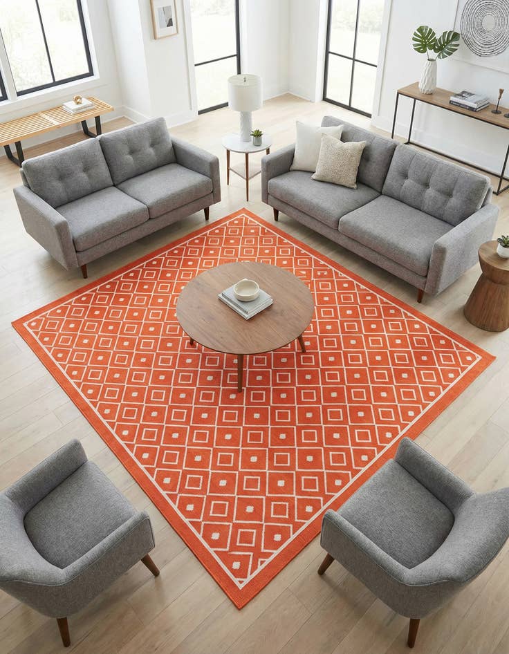 Detail image of 7' 10 x 7' 10 Washable Lattice Indoor / Outdoor Square Rug