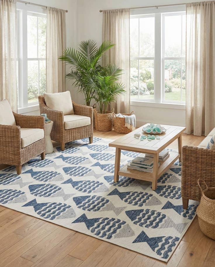 Detail image of 10' x 10' Easy-Clean Coastal Indoor / Outdoor Square Rug