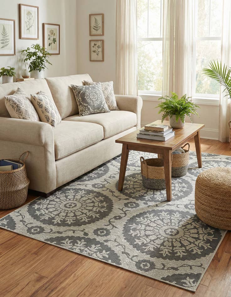 Detail image of 5' 3 x 8' Washable Botanical Indoor / Outdoor Rug