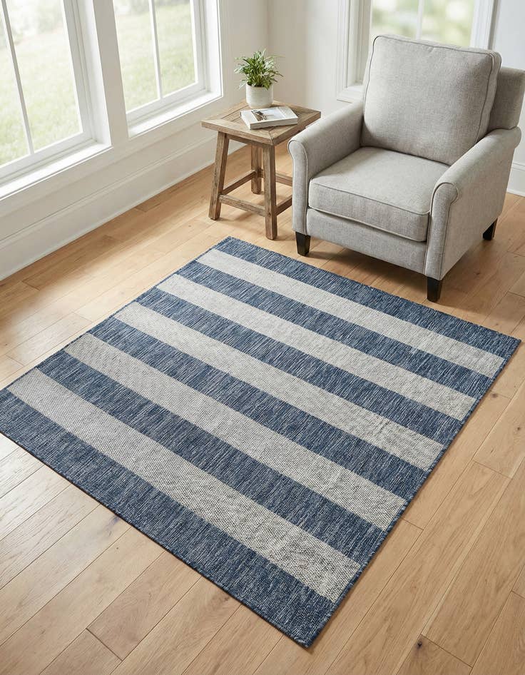 Detail image of 5' 3 x 5' 3  Washable Striped Indoor / Outdoor Square Rug