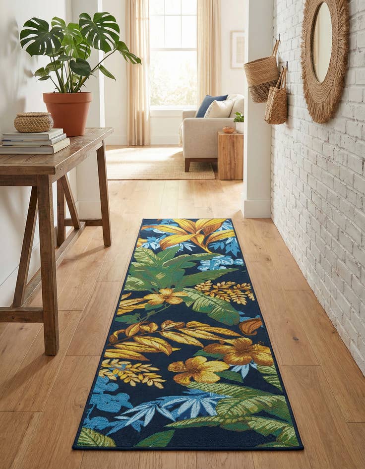 Detail image of 2' x 8' Easy-Clean Botanical Indoor / Outdoor Runner Rug