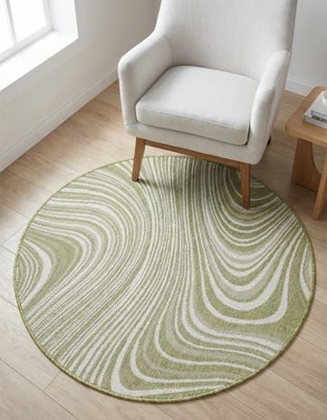 Green Easy-Clean Modern Indoor / Outdoor Round Rug