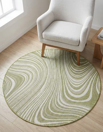 Green Easy-Clean Modern Indoor / Outdoor Round Rug