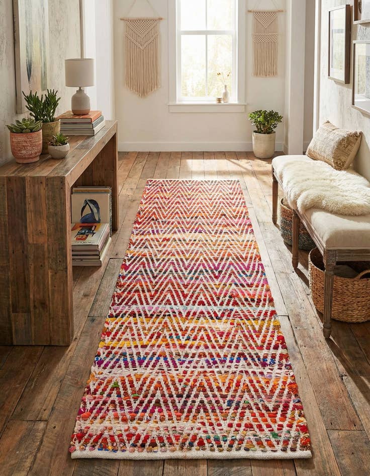 Detail image of 2' 2 x 6' 1 Hand Woven Chindi Chevron Runner Rug