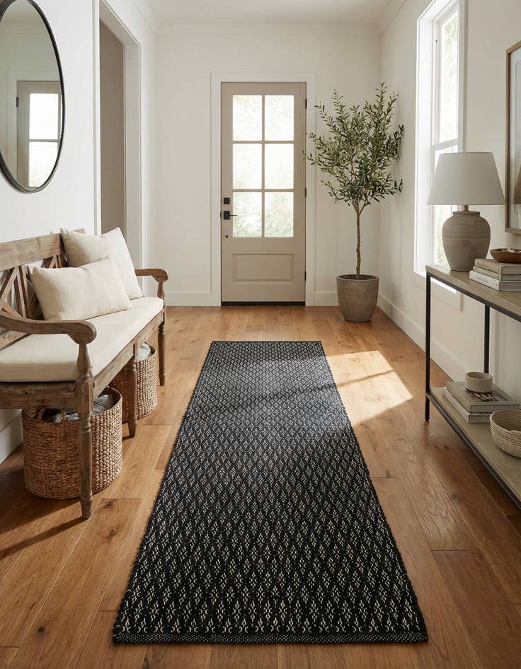 Detail image of 2' x 6' 1 Hand Woven Lattice Wool Runner Rug