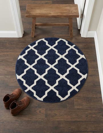 Navy Blue Lattice Round Rug