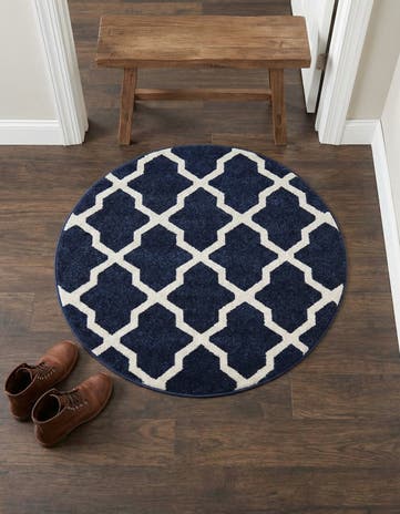 Navy Blue Lattice Round Rug