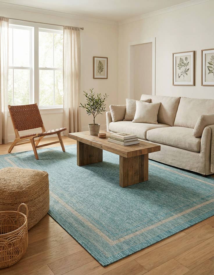 Detail image of 5' 3 x 8'  Washable Border Indoor / Outdoor Rug