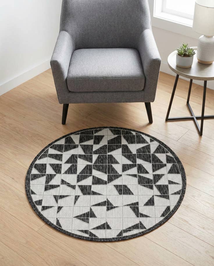 Detail image of 3' x 3' Easy-Clean Modern Indoor / Outdoor Round Rug