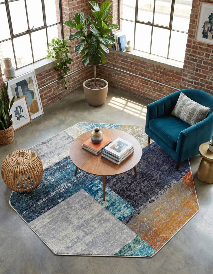 Detail image of 7' 10 x 7' 10 Washable Vivid Octagon Rug